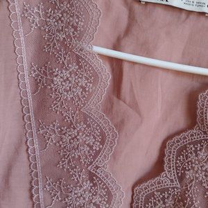 ZARA Tan top with Lace Small